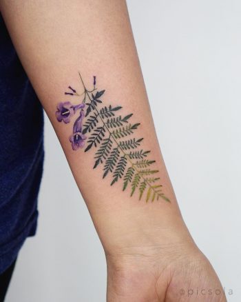 Jacaranda leaf and flowers by tattooist picsola