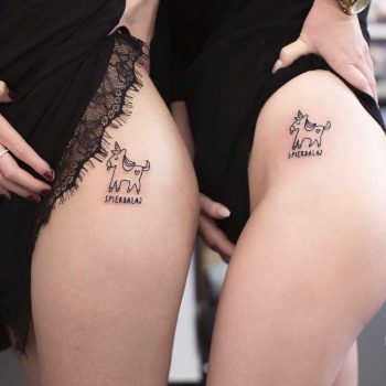 Matching unicorn tattoos by Dżudi Bazgrole