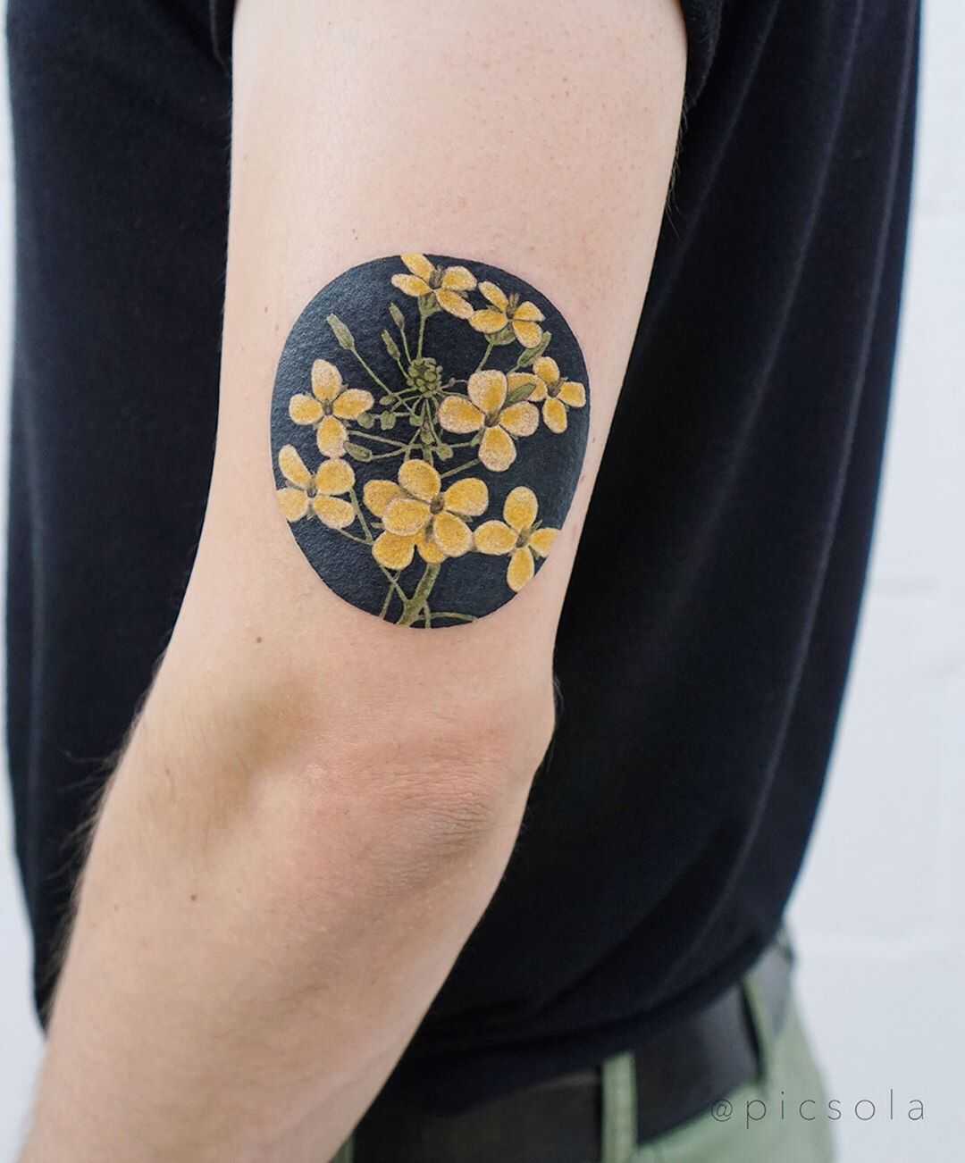 Mustard flowers tattoo by tattooist picsola