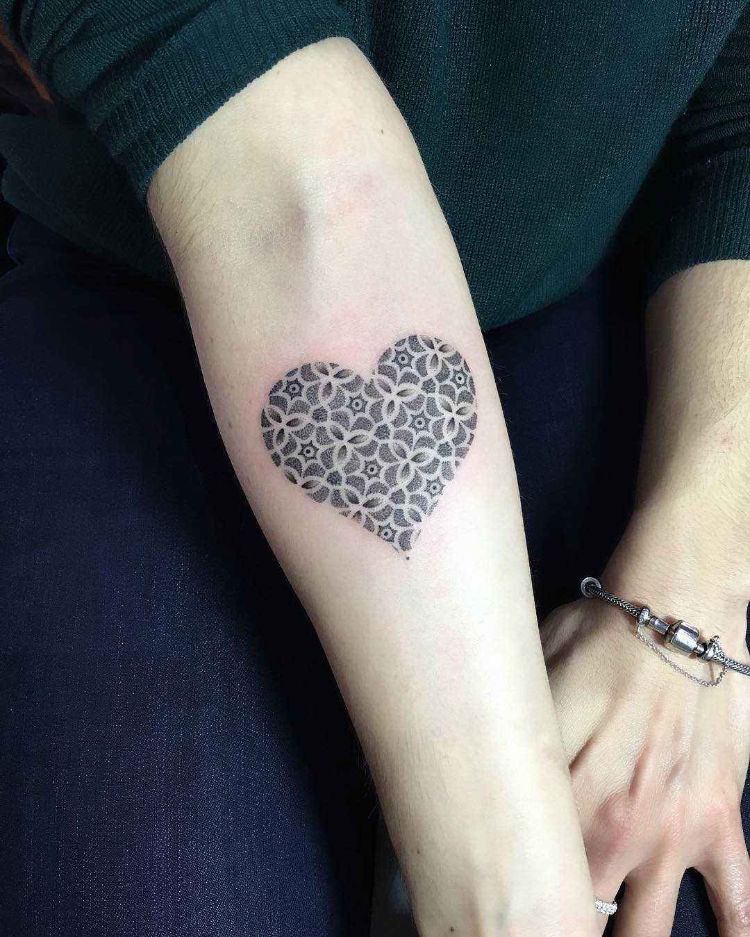 Patterned heart tattoo by Matt Stopps