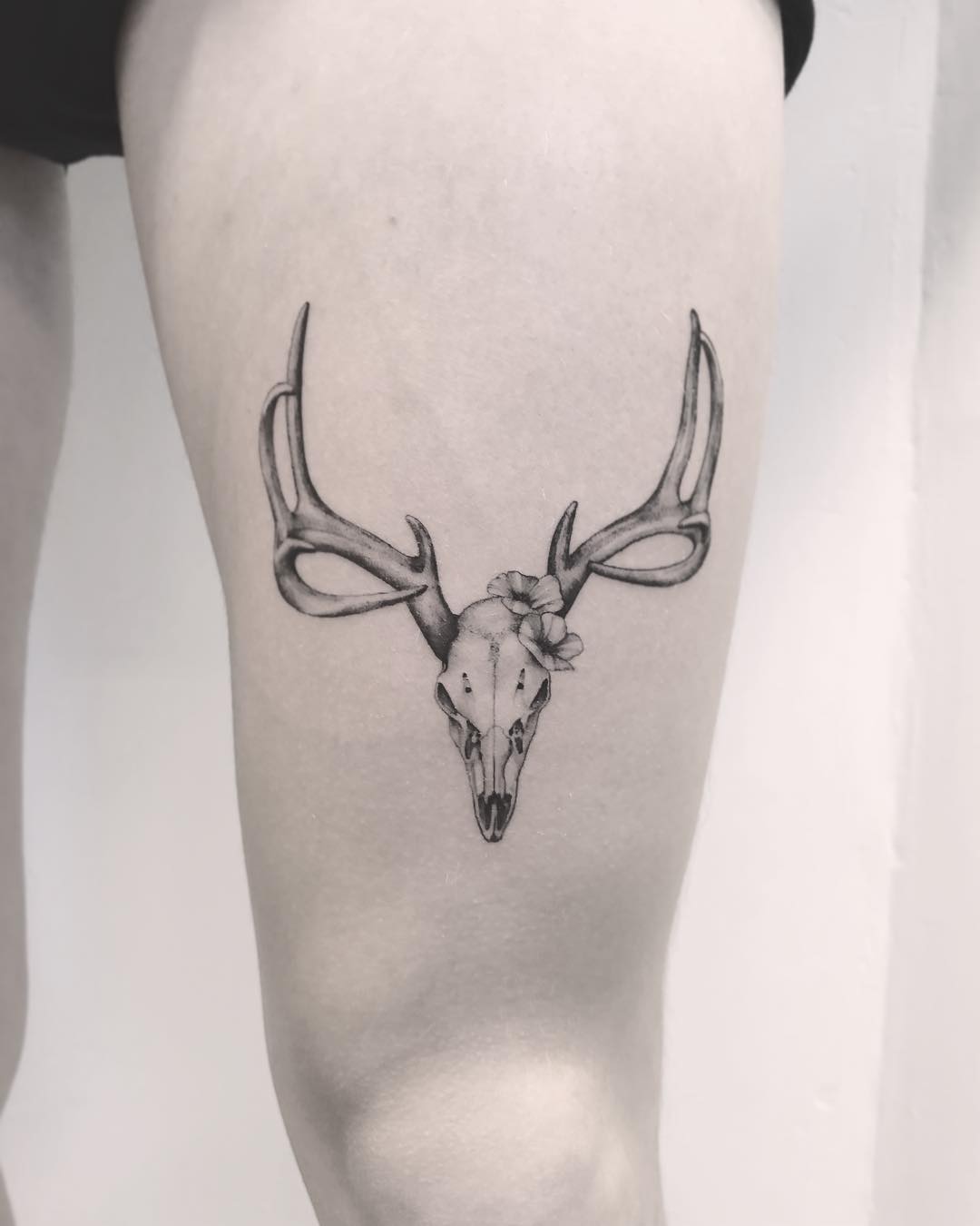 Red deer skull tattoo by Annelie Fransson 