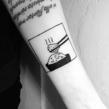 Ricebowl with chopsticks tattooed by Chinatown Stropky