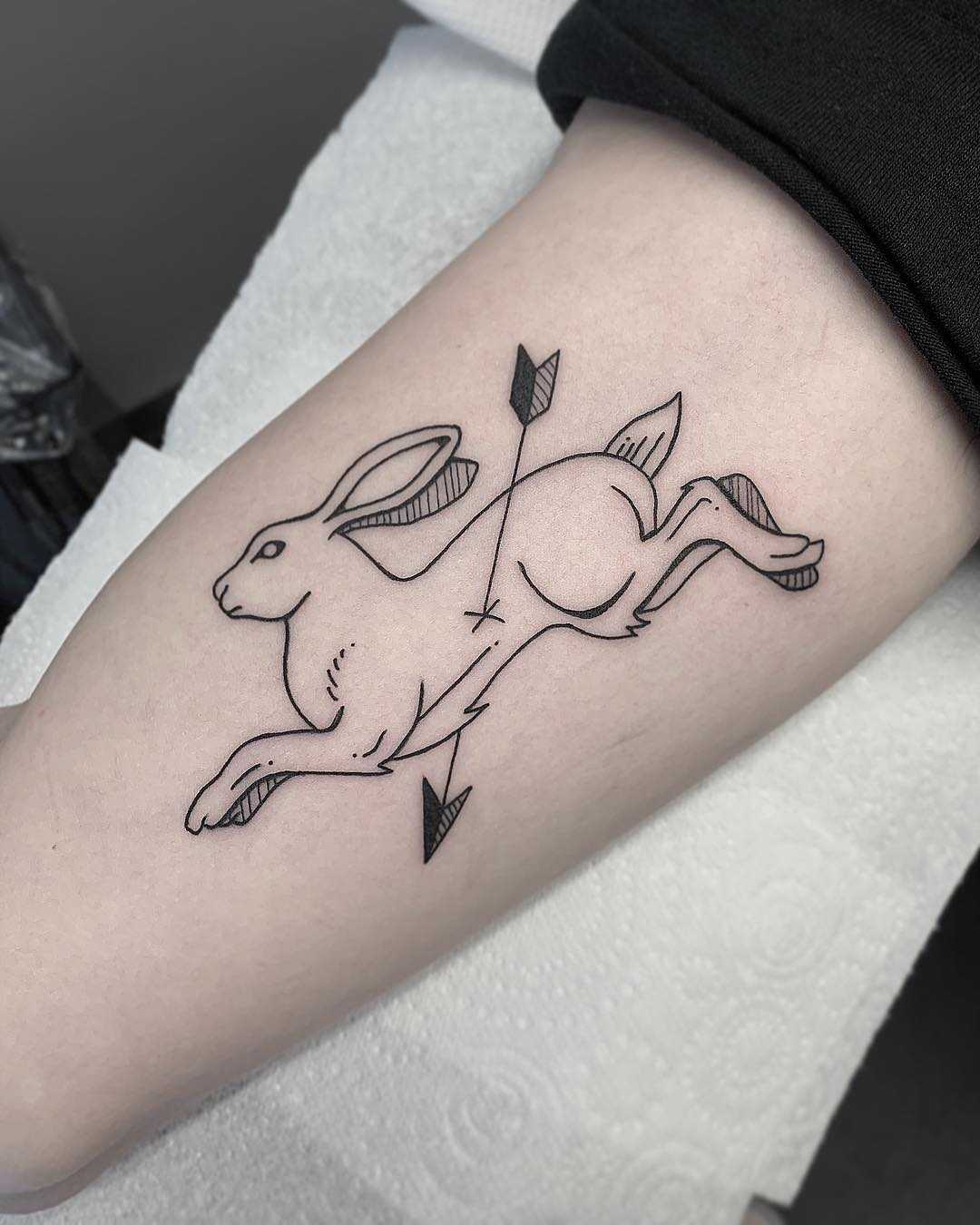 Shot rabbit tattoo by Matt Stopps