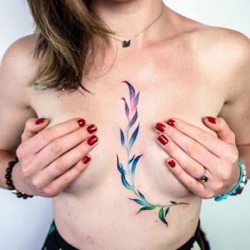 Watercolor branch on the chest by Valeria Yarmola