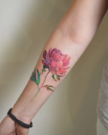 Watercolor peony tattoo by Mavka Leesova