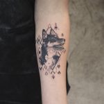 Dog portrait tattoo by Trudy Lines