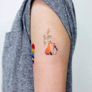 Fox and bird by tattooist Yeonho