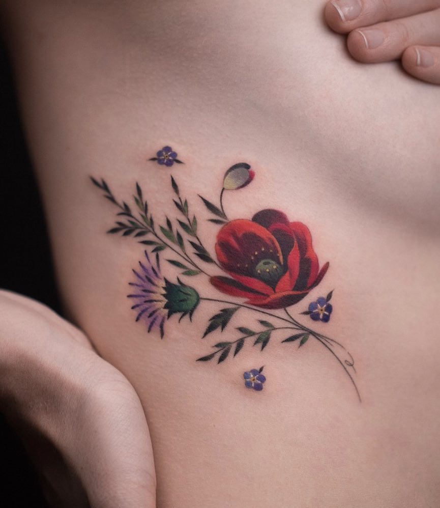 Poppy Thistle Forget Me Not And Ferns By Rey Jasper Tattoogrid Net