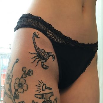 Scorpion tattoo on a hip by Matt Stopps