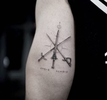 Three swords tattoo by Dragon Ink
