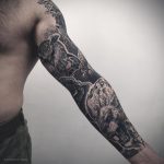 Amazing sleeve tattoo by Evgeny Mel