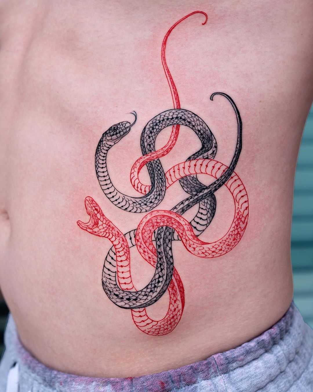 Black and red snakes by tattooist Oozy