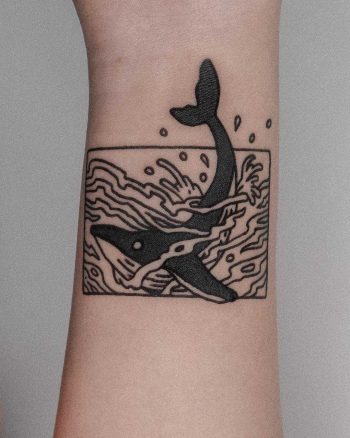 Black and white whale by tattooist Bongkee