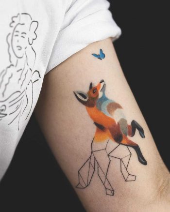 Fox and butterfly tattoo by Rey Jasper