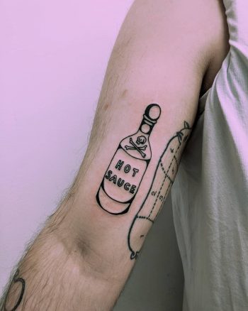 Hot sauce tattoo by Tristan Ritter