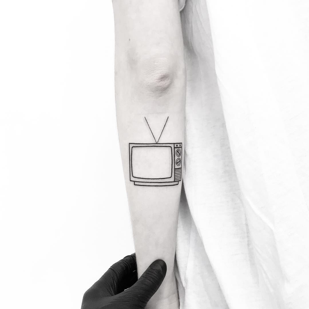 Minimalist TV tattoo by tattooist pokeeeeeeeoh