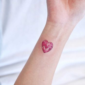 Pink crystal heart by tattooist Nemo