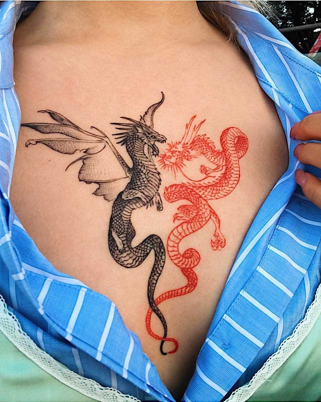 Forfølge Museum blande Red and black dragon tattoo by tattooist Oozy - Tattoogrid.net