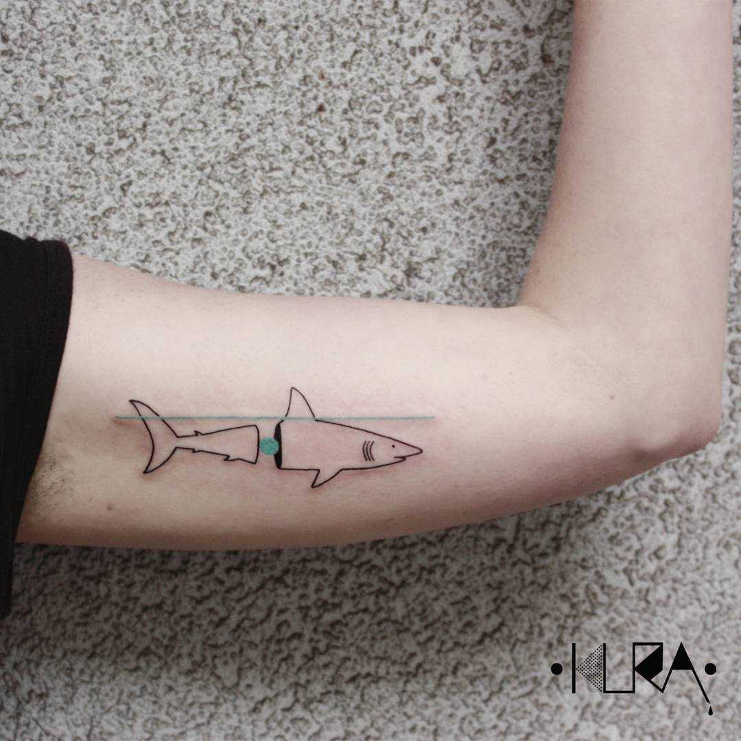 Vertical tattoo project presenting shark, coloring picture