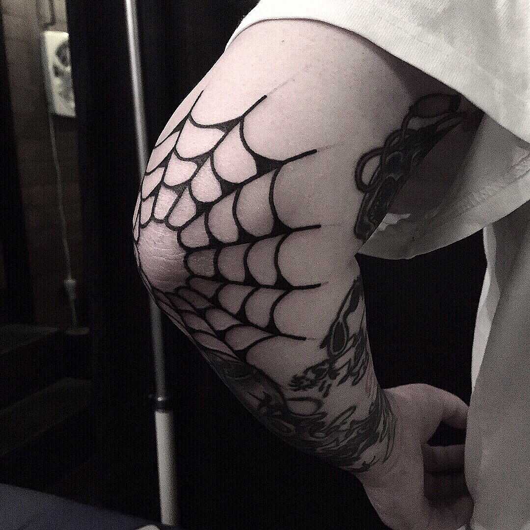 Spider web inked around the left elbow by tattooist yeontaan Related Tattoo...