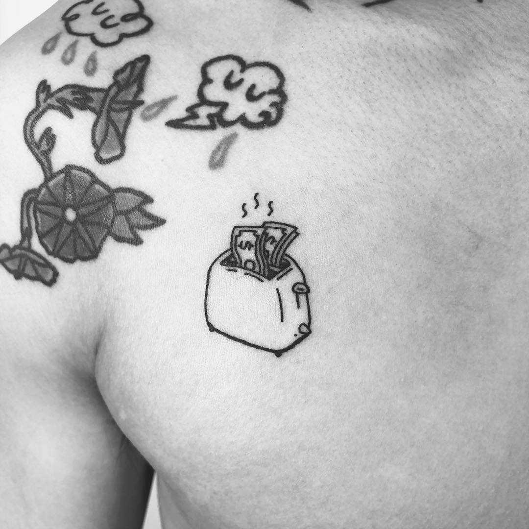 Tiny toaster tattoo by tattooist Bongkee