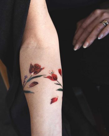 Tulip and lavender armband tattoo by Rey Jasper