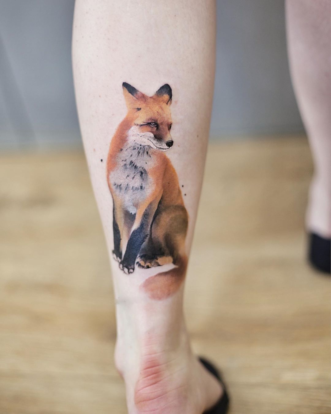 Watercolor fox by tattooist Chenjie
