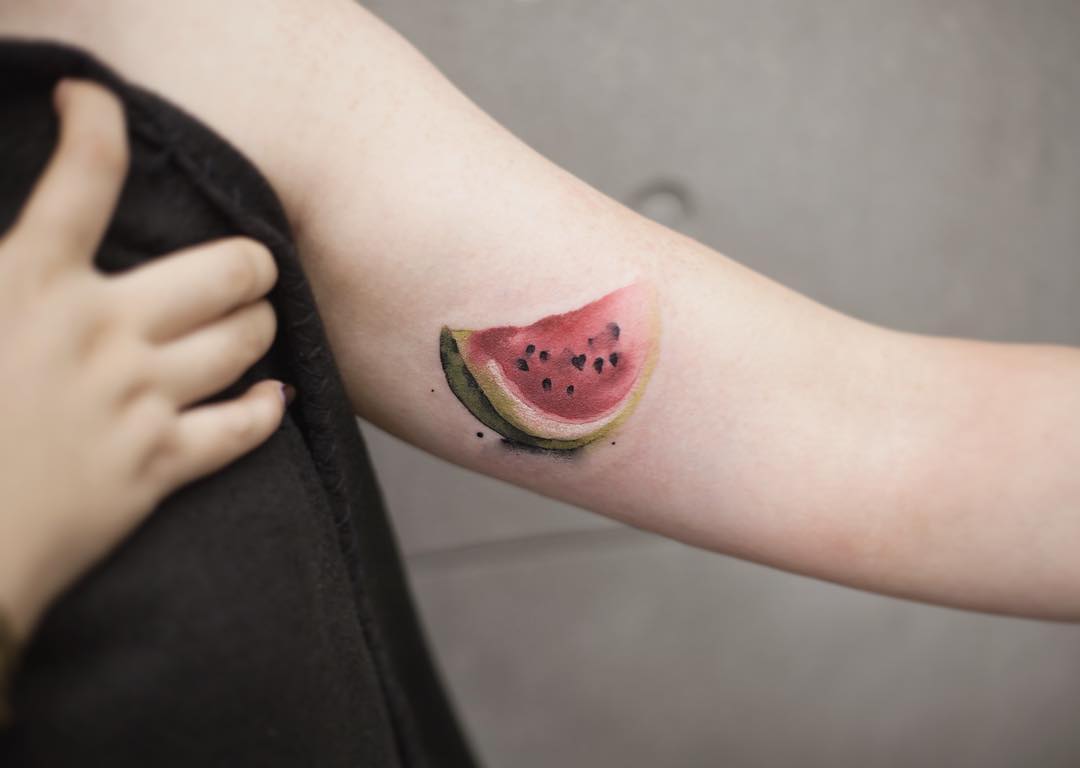 Watercolor watermelon by tattooist Chenjie