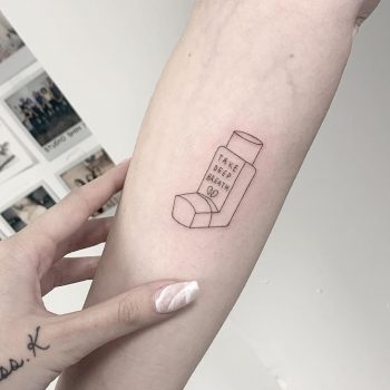 Asthma inhaler tattoo by Sara Kori