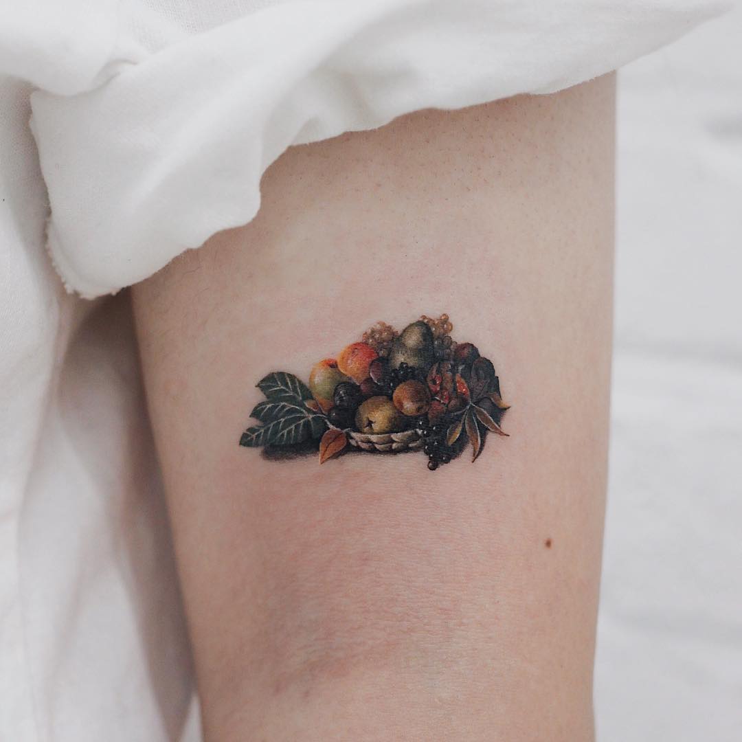 Caravaggio’s Bacchus tattoo by tattooist Saegeem