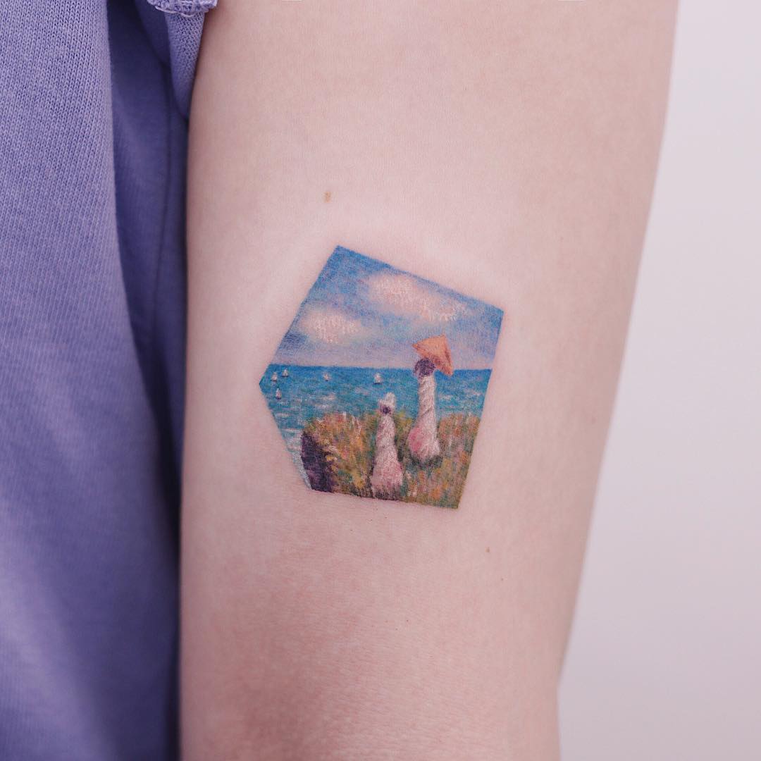 Claude Monet’s Cliffwalk at Pourville by tattooist Saegeem