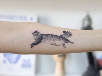 Jumping cat by tattooist Fury Art