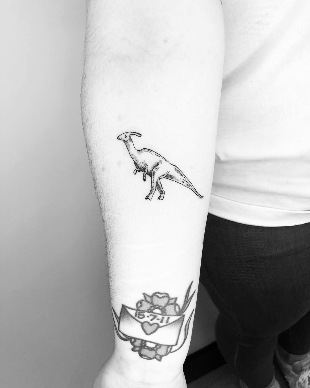 Little Parasaurolophus tattoo by Jake Harry Ditchfield