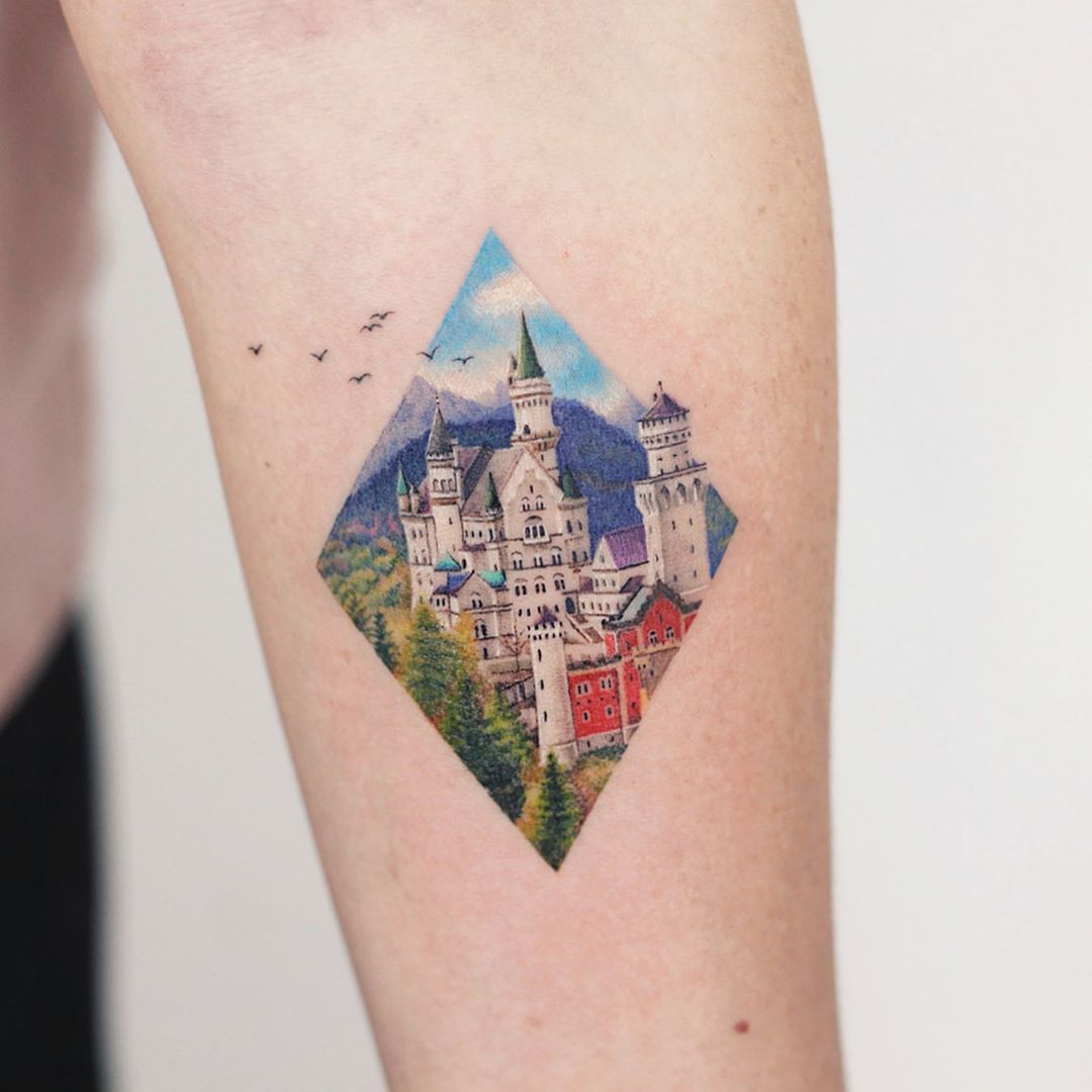 Neuschwanstein castle by tattooist Saegeem