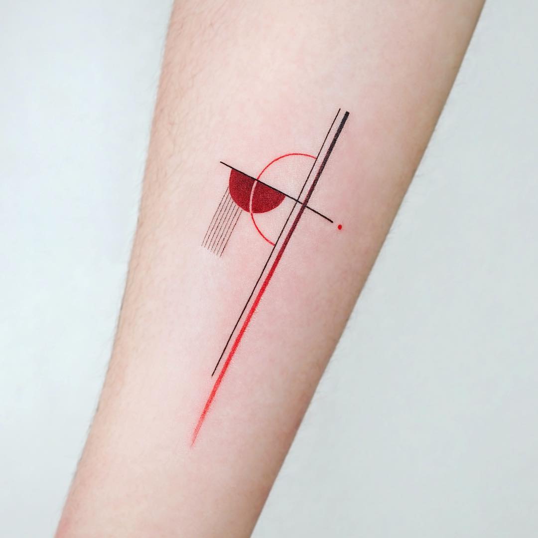 Red abstract tattoo by tattooist Ida