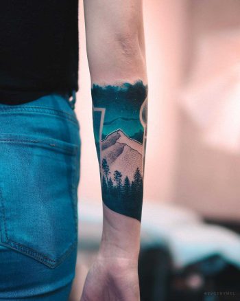 Trees, mountainm and sky by Evgeny Mel