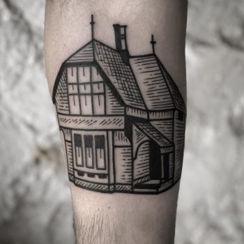 Woodcut style house by tattooist MAIC