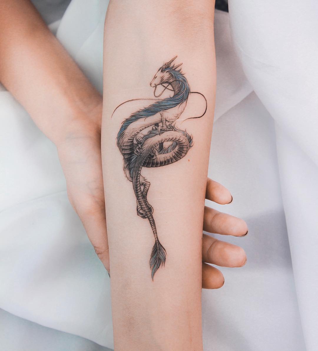 Haku from Spirited Away as a scar cover-up by @ghinkos