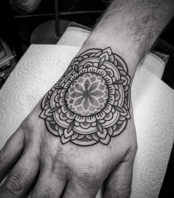 Mandala on a hand by tattooist Virginia 108