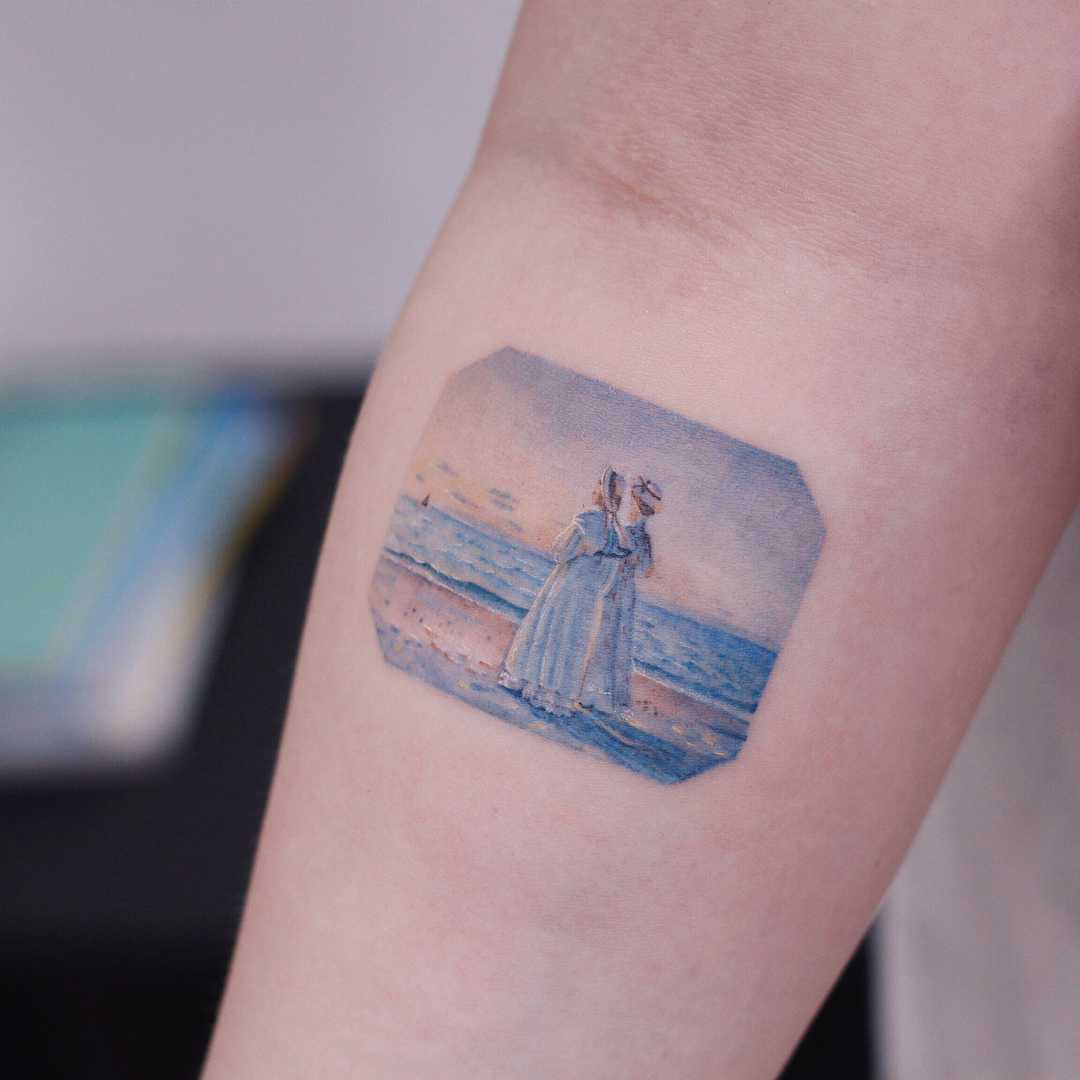 Michael Peter Ancher’s Two Women on the Beach by tattooist Saegeem