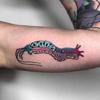 Tooth-shrimp-slug tattoo by Dane Nicklas
