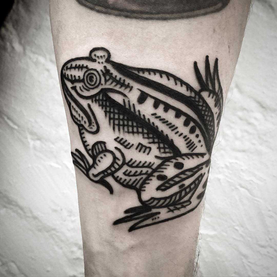 Woodcut frog by tattooist MAIC