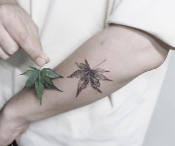 Black and grey leaf by @tattooist_flower