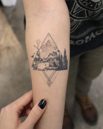 Landscape on a forearm by @trudy_lines_tattoo