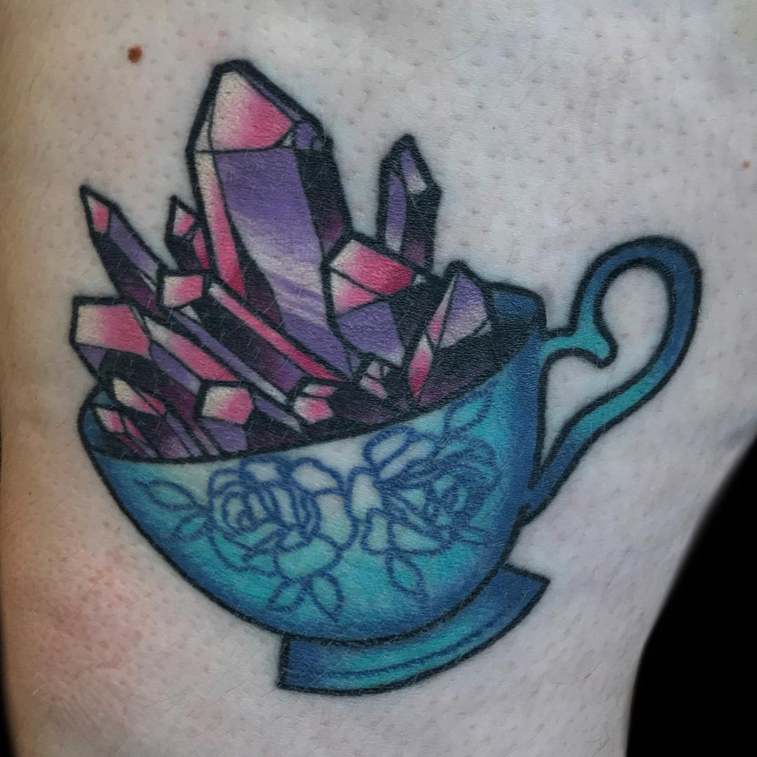 A cup of crystals by @lindseebeetattoo