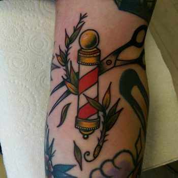 Barber pole and scissors by @rabtattoo