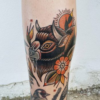 Bison head tattoo by @rabtattoo