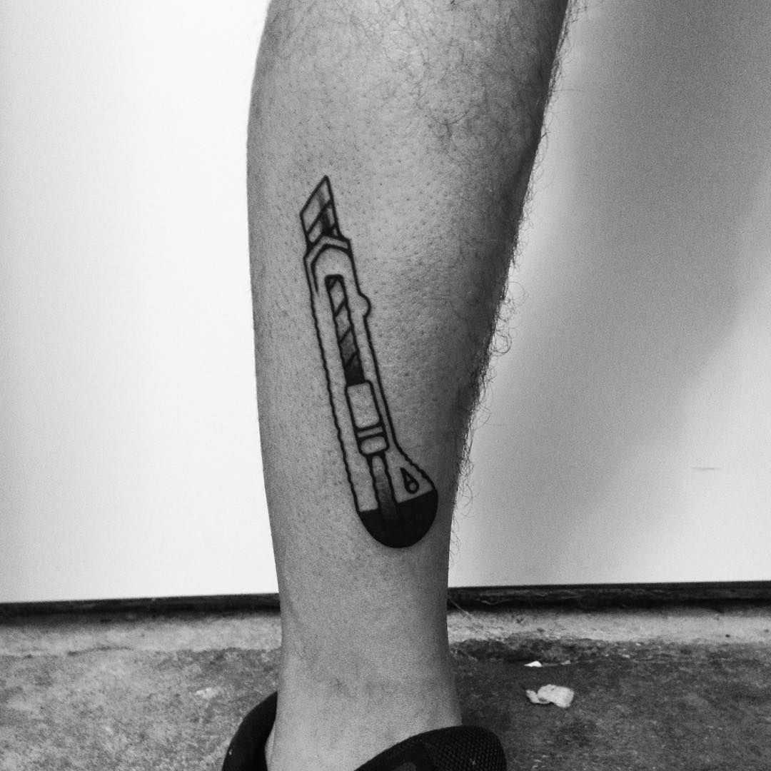 Box cutter tattoo by @alexbergertattoo