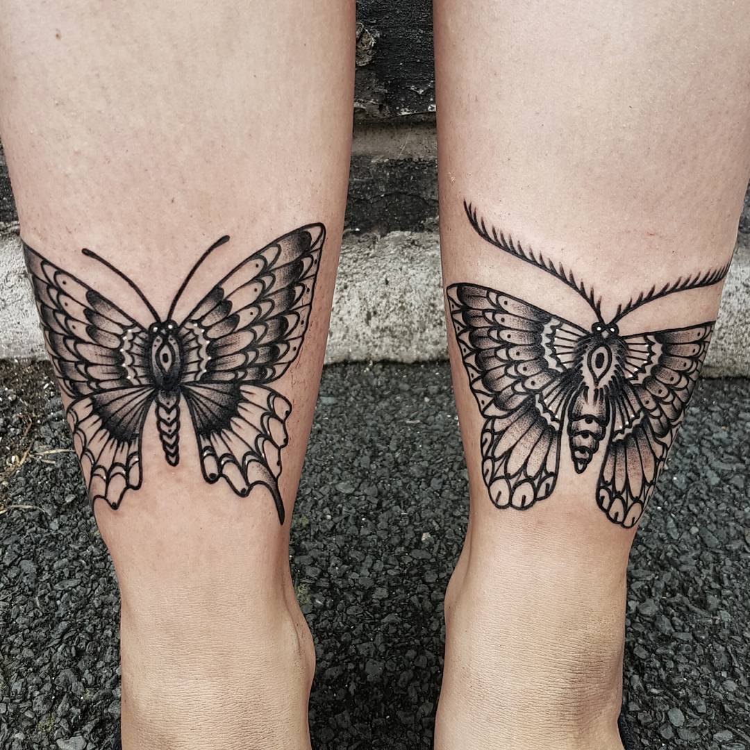 Butterfly and Moth by @rabtattoo