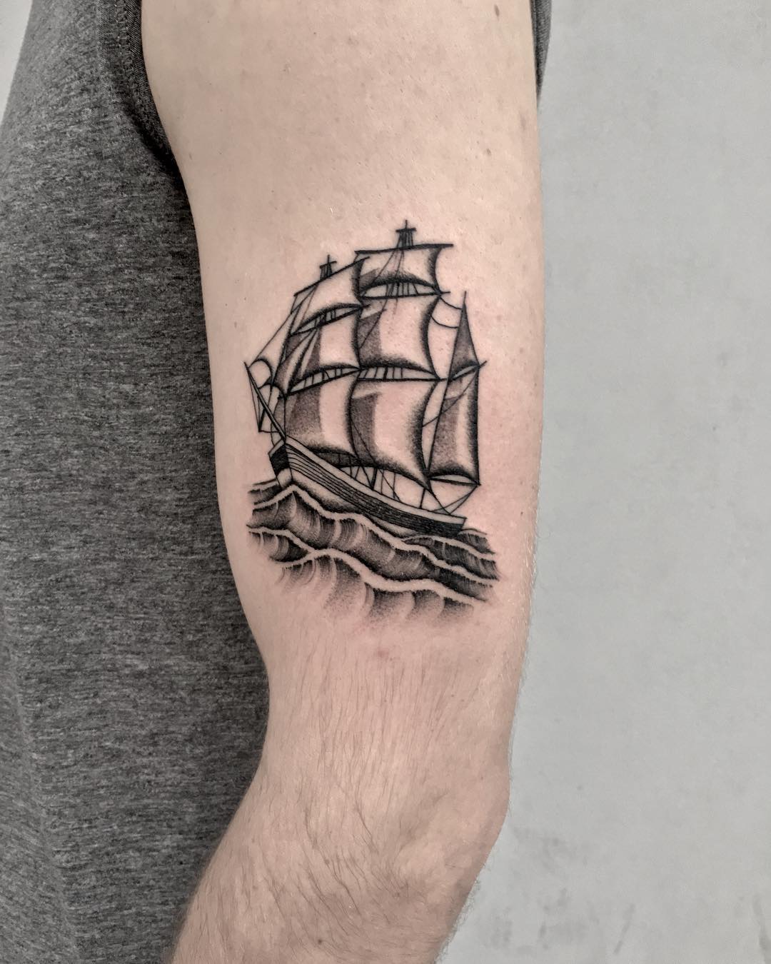Cool ship by @justinoliviertattoo